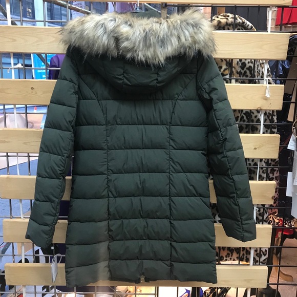 Laundry By Shelli Segal Fur Trim Puffer Moss Green - Picture 3 of 16